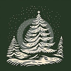Chiaroscuro Christmas Tree Silhouette Vector With Snowflakes