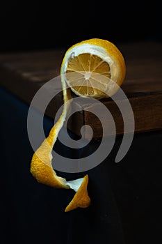 Peeled lemon chiaroscuro. photo