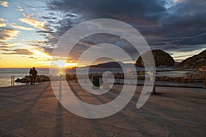Chiavari - promenade at sunset - Portofino view - Liguria - Italy