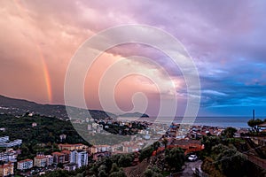 Chiavari - rainbow at sunset - Liguria - Italy