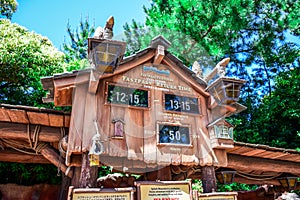 CHIBA, JAPAN: Splash Mountain Fastpass Ticketing signage in Critter Country, Tokyo Disneyland