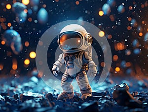 Chibi anime astronaut in astroid field
