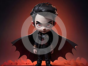 chibi cartoon vampire character with red eyes and fang ai generated