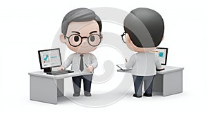 Chibi Korean Computer Programmer 3D Render Isolated on White Background