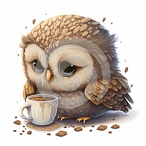 Chibi Owl Sips a Cozy Cup of Hot Chocolate - Generative AI