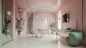 Sleek Shimmers: Pale Pink and Sage Green Bionic Interior Desig photo