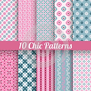 Chic different vector seamless patterns (tiling)