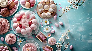 A chic Easter dessert spread featuring decadent treats and beautifully crafted confections