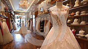 Chic elegance: A plethora of white dresses grace the room, offering a luxurious shopping experience.