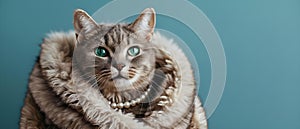 Chic Feline Grace in Pearls and Fur. Concept Fashion, Accessories, Glamour, Felines, Elegance