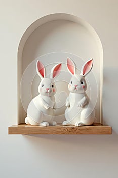 Chic floating shelf, delicate eggs, stylish bunnies , easter eggs, stylish decor