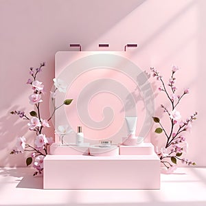 Chic Floral-Inspired Product Display Stand in Pastel Pink and Lavender photo