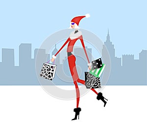 Chic Girl Christmas Shopping in the City