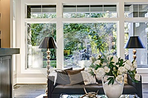 Chic living room filled with built-in fireplace