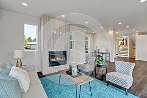 Chic living room with modern stone fireplace