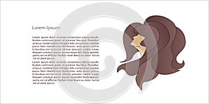 Chic logo  female beauty. Profile portrait of a girl with thick hair, luxury logo.. Vector Template with copy space for  woman