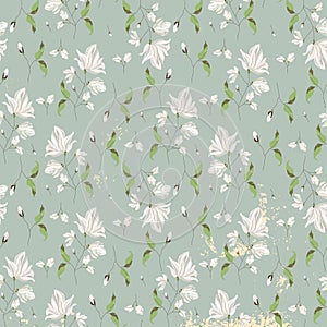 chic magnolia floral pattern on blush pink background