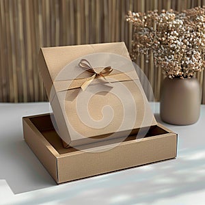 Chic presentation Brown cupboard gift box mockup, stylish and versatile