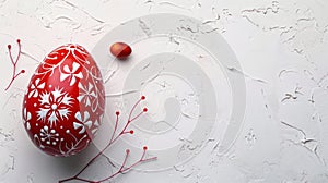 Chic Red Hand-Painted Easter Egg on White Background - Copy Space Template