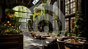 A chic restaurant interior with a glass wall HD glass wall mockup 1920 * 1080 background
