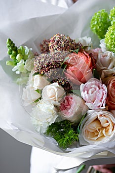 Chic rich bouquet of flowers, luxury decoration, skillful work of a florist
