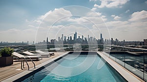 chic rooftop pool with a stunning view of the city skylin generative AI photo