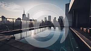 chic rooftop pool with a stunning view of the city skylin one generative AI photo