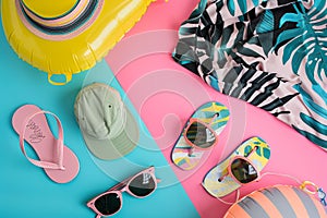 Chic Summer Essentials: Trendy flip flops, oversized sun hats, and stylish Generative AI