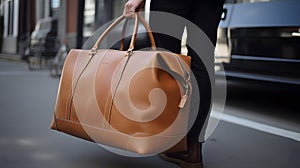 chic and timeless leather weekender bag ideal for a weeke one generative AI photo