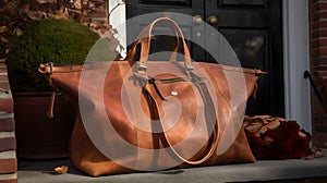 chic and timeless leather weekender bag ideal for a weeke three generative AI