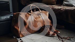 chic and timeless leather weekender bag ideal for a weeke two generative AI photo