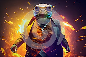 Chic turtle, suit , glasses, funny, fashion, wallpaper, poster. Generative AI .