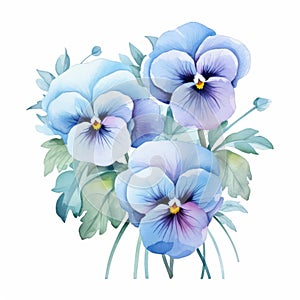 Chic Watercolor Pansy Arrangement In Blue Hues