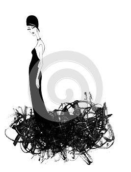 Chic Young Woman in a Black Evening Gown