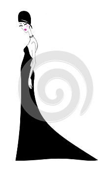 Chic Young Woman in a Slinky Black Evening Gown