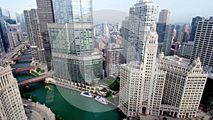 Chicago, Aerial View, Downtown, Chicago Riverwalk, Chicago River, Illinois