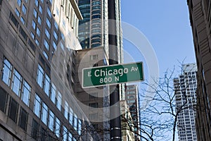 Chicago ave street sign between buildings