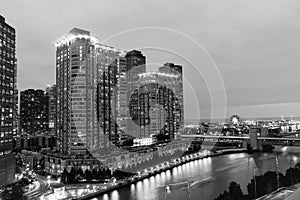 Chicago buildings in black and white.