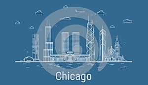 Chicago city, Line Art Vector illustration