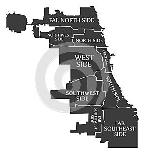 Chicago city map USA labelled black illustration