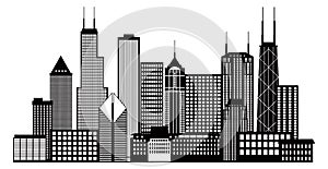 Chicago City Skyline Black and White Vector Illustration