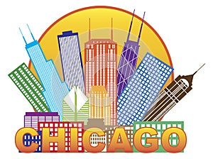 Chicago City Skyline Color in Circle Vector Illustration