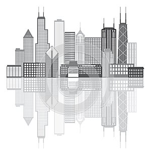 Chicago City Skyline Grayscale Vector Illustration