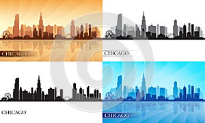 Chicago City Skyline Silhouettes Set