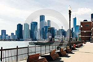 Chicago city summertime skyline by the lake