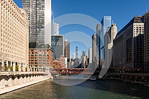 Chicago cityscape with business skyscrapers, office buildings