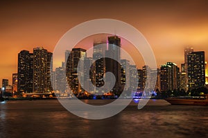 Chicago cityscape at night with the fog rolling in photo