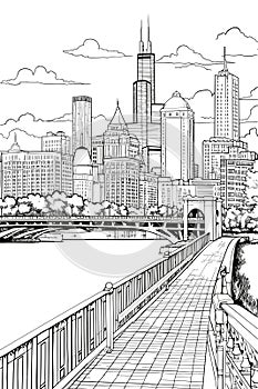 Chicago cityscape vector coloring page