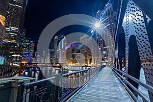 Chicago downtown illuminated view by the river