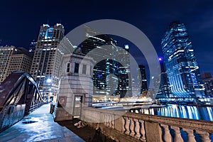 Chicago downtown illuminated view by the river